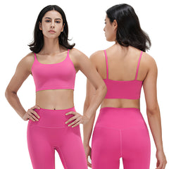 1Pc Women Strap Sport Bras Padded Strappy Crop Square Neck Low Impact Bras Sexy Fitness Tank Tops With Removable Pads Flat Straps For Gym Yoga Workout Running