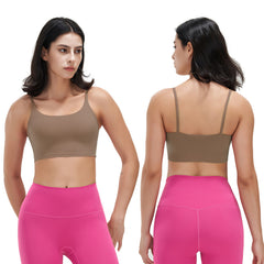 1Pc Women Strap Sport Bras Padded Strappy Crop Square Neck Low Impact Bras Sexy Fitness Tank Tops With Removable Pads Flat Straps For Gym Yoga Workout Running