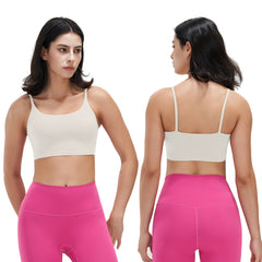 1Pc Women Strap Sport Bras Padded Strappy Crop Square Neck Low Impact Bras Sexy Fitness Tank Tops With Removable Pads Flat Straps For Gym Yoga Workout Running